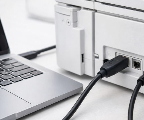 Cabo USB tipo C para ficha USB 2.0 B, preto, caixa DINIC com orifício europeu, 0,50 m